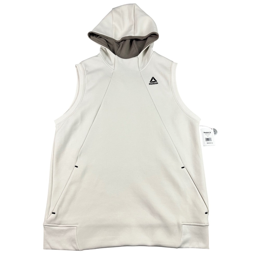 Reebok Mens Sleeveless Hoodie Gym Training Vest Large White Workout Running New